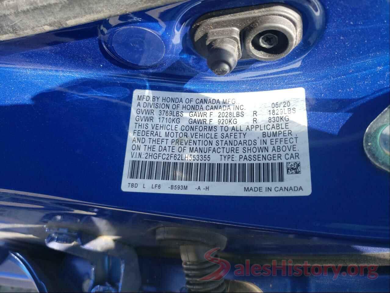 2HGFC2F62LH553355 2020 HONDA CIVIC