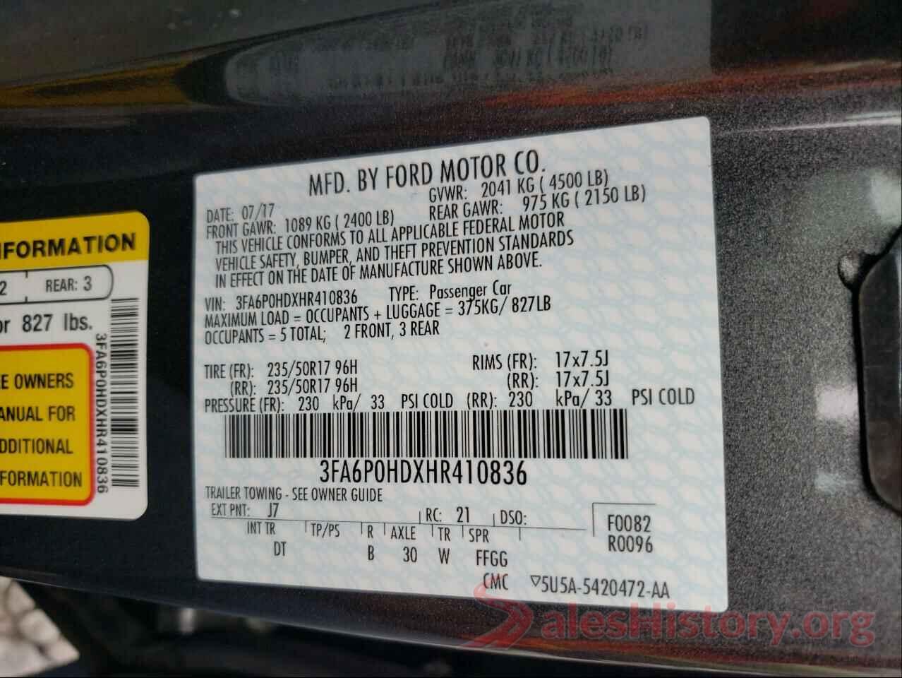 3FA6P0HDXHR410836 2017 FORD FUSION