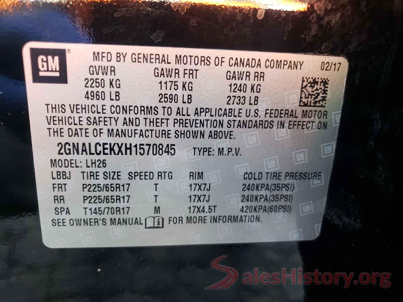 2GNALCEKXH1570845 2017 CHEVROLET EQUINOX