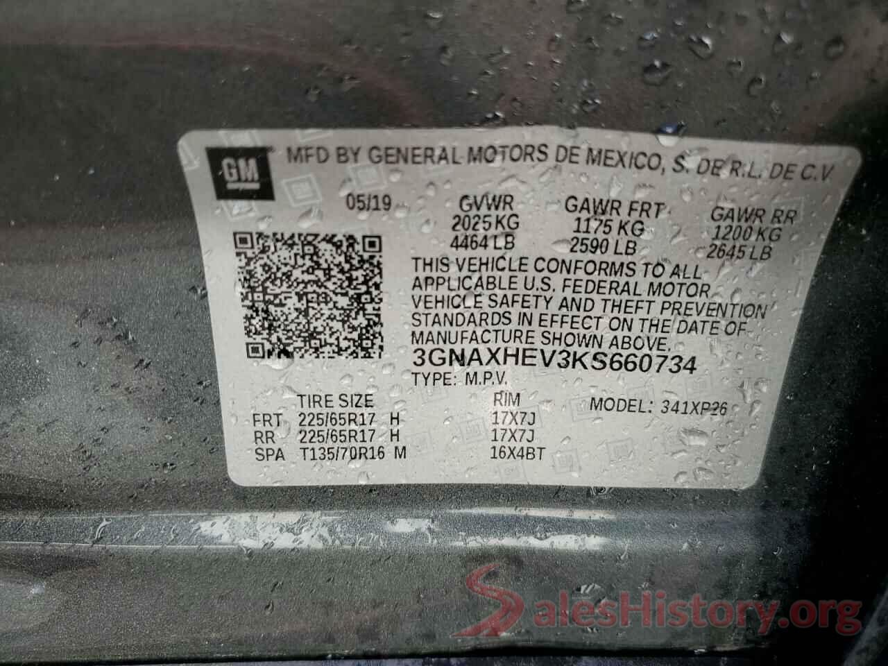 3GNAXHEV3KS660734 2019 CHEVROLET EQUINOX