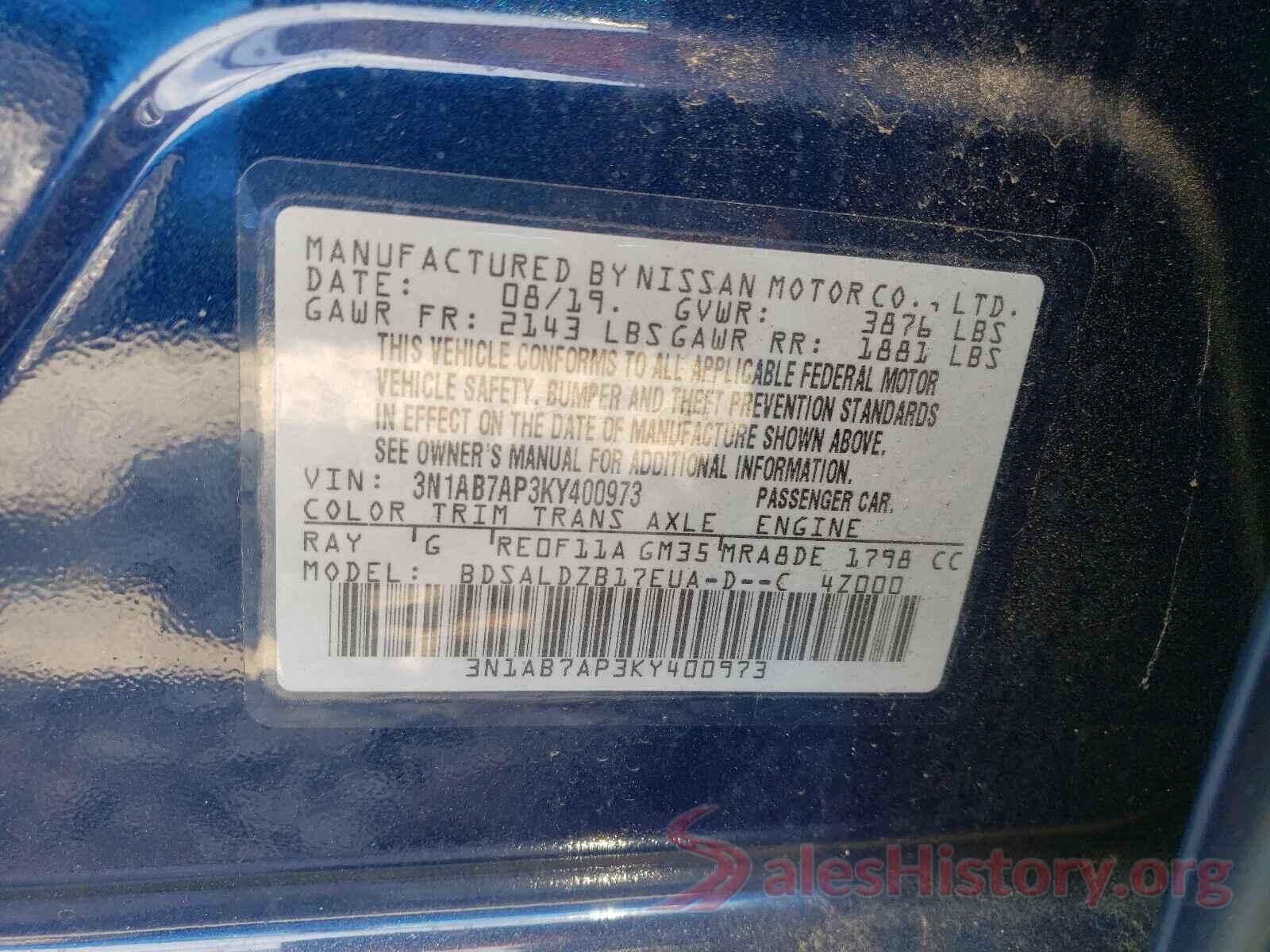 3N1AB7AP3KY400973 2019 NISSAN SENTRA