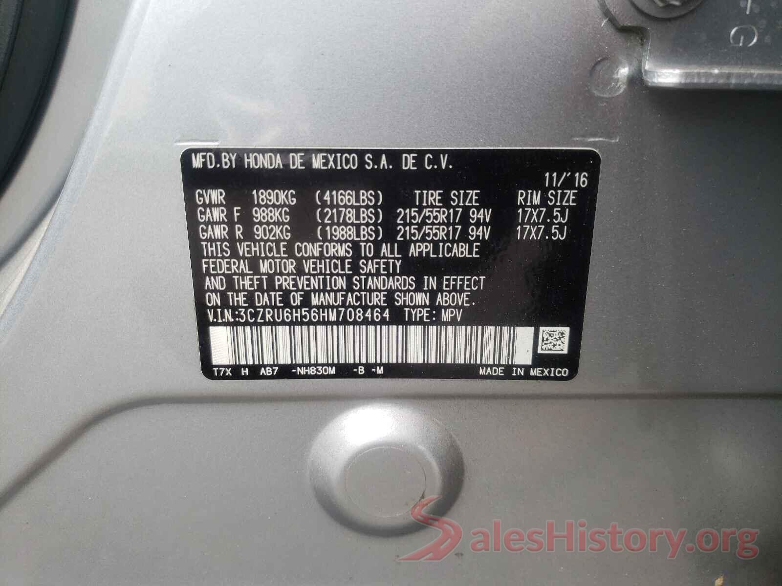 3CZRU6H56HM708464 2017 HONDA HR-V