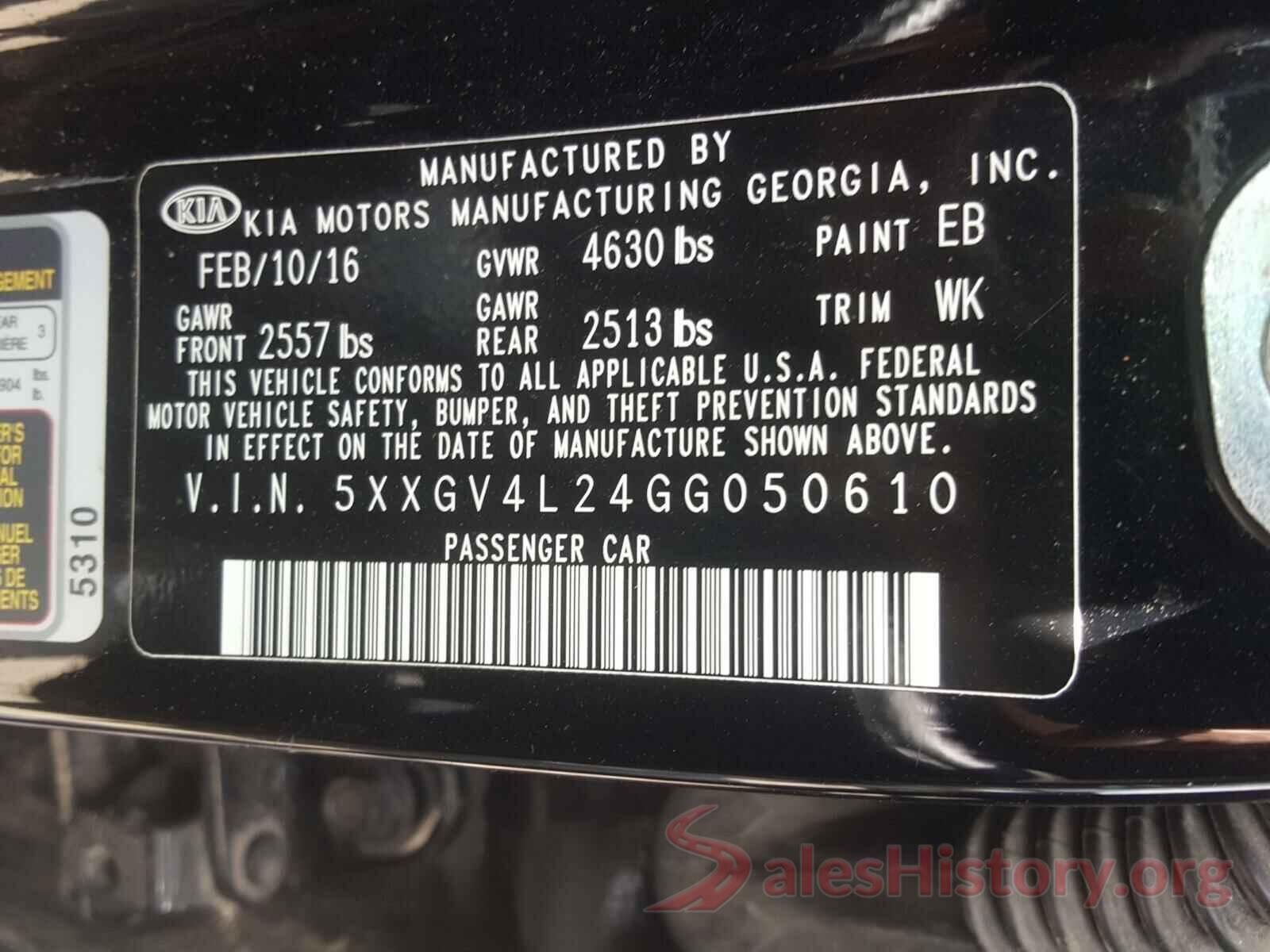 5XXGV4L24GG050610 2016 KIA OPTIMA