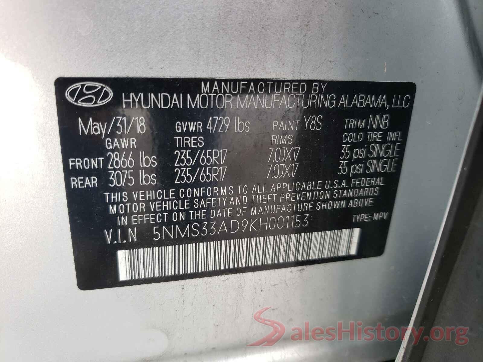 5NMS33AD9KH001153 2019 HYUNDAI SANTA FE