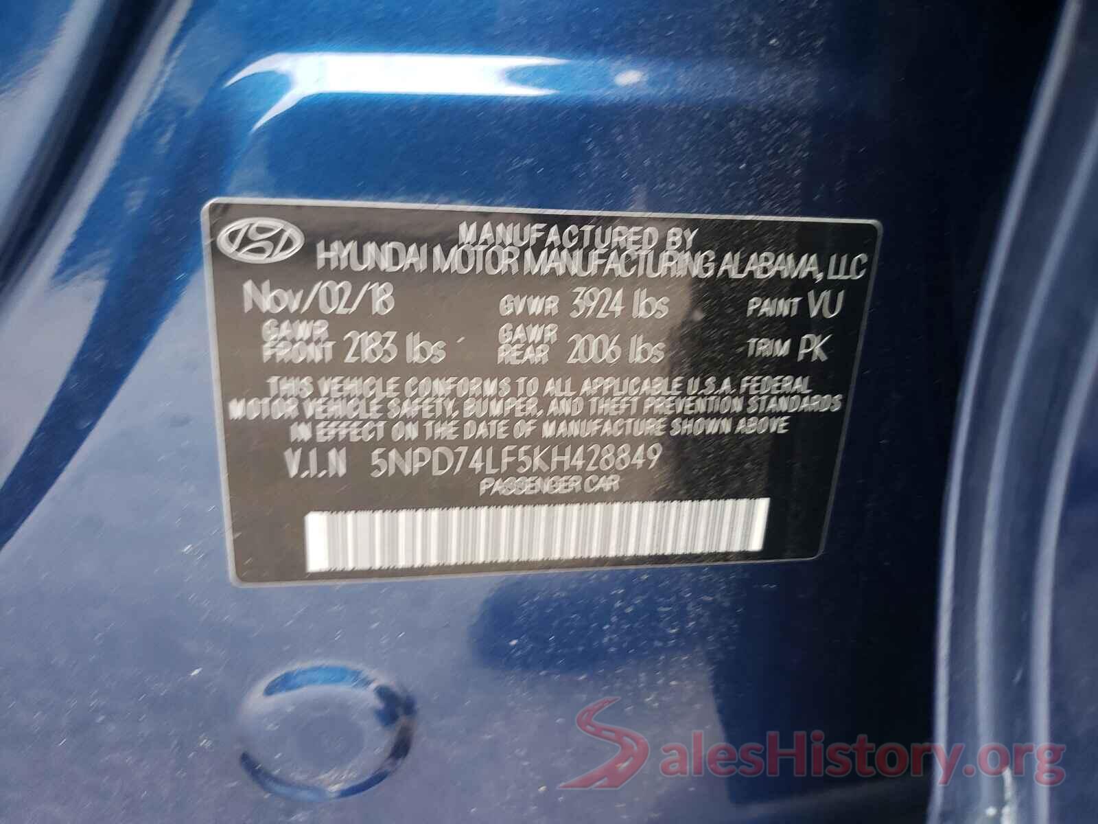 5NPD74LF5KH428849 2019 HYUNDAI ELANTRA