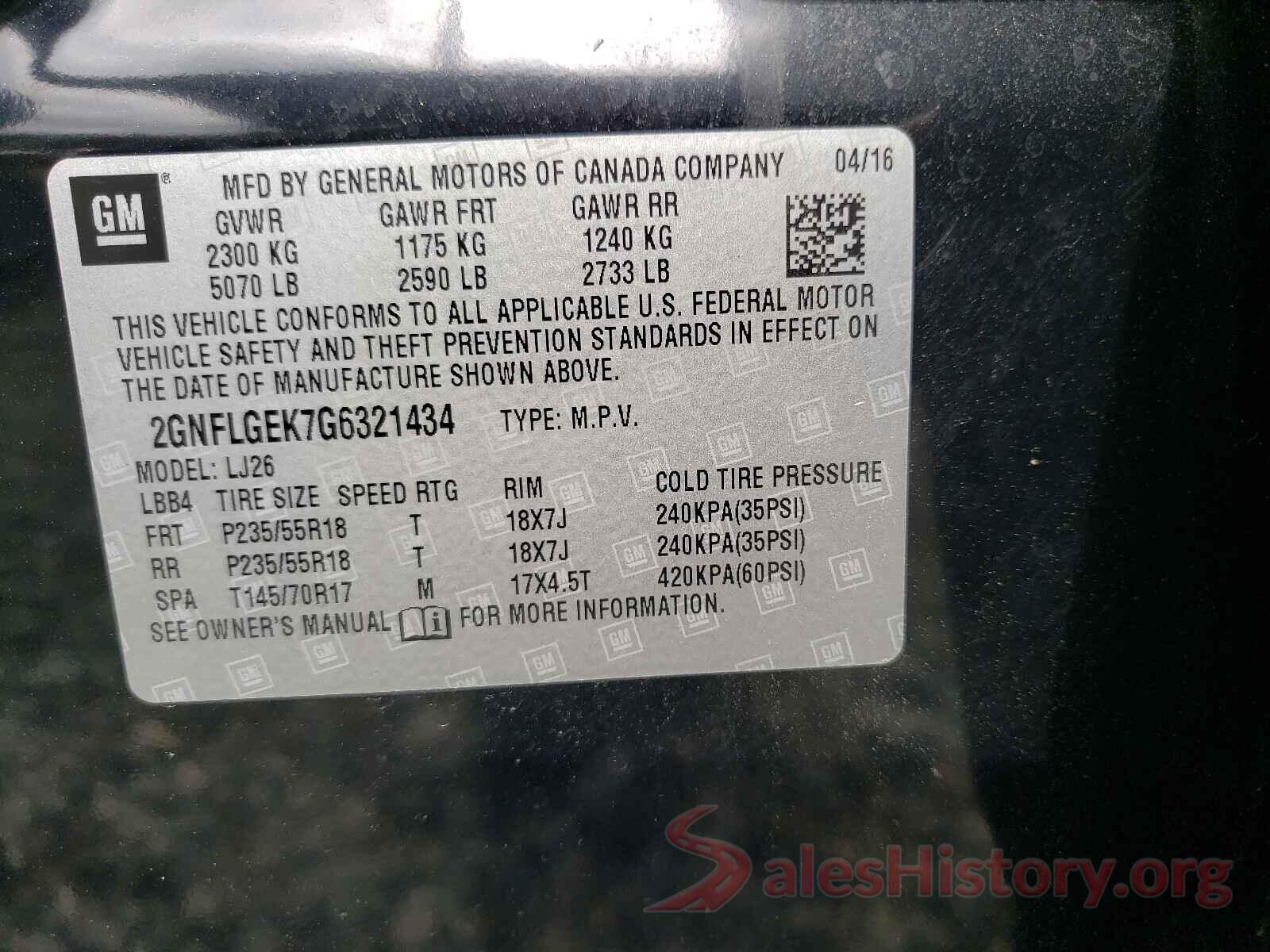 2GNFLGEK7G6321434 2016 CHEVROLET EQUINOX