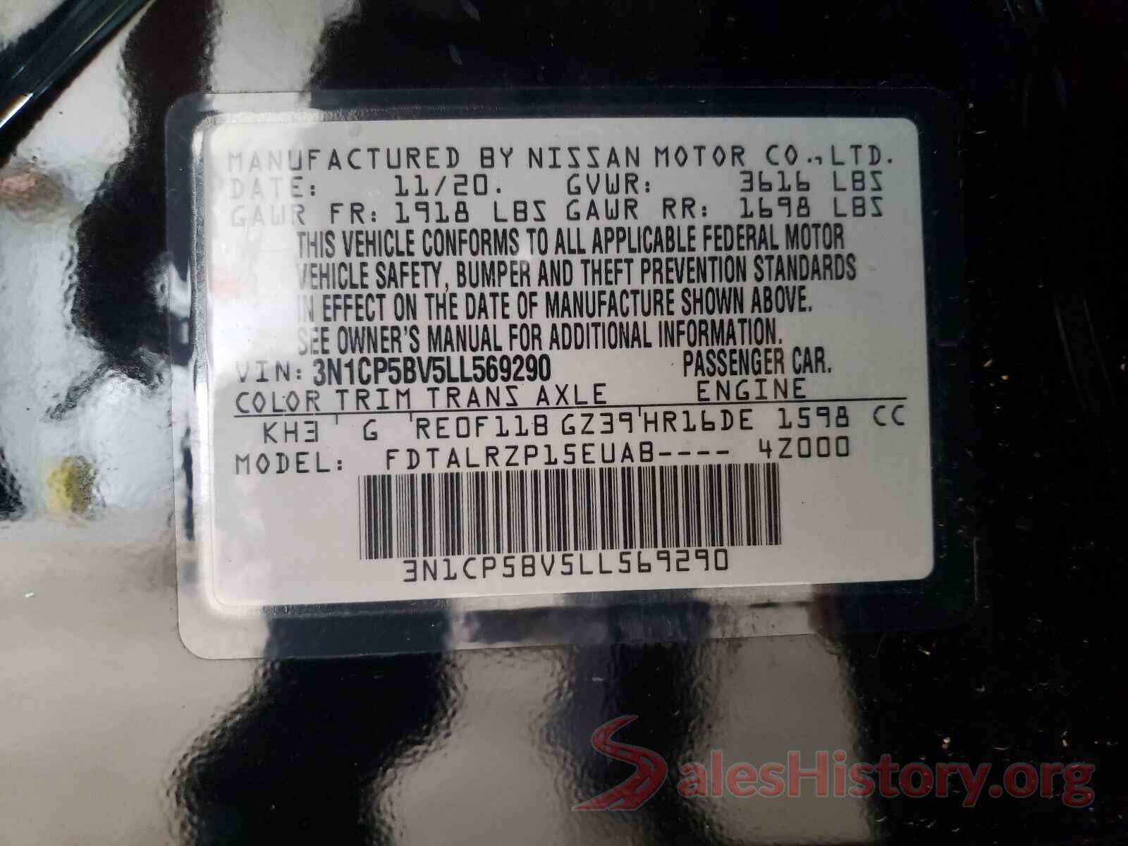 3N1CP5BV5LL569290 2020 NISSAN KICKS