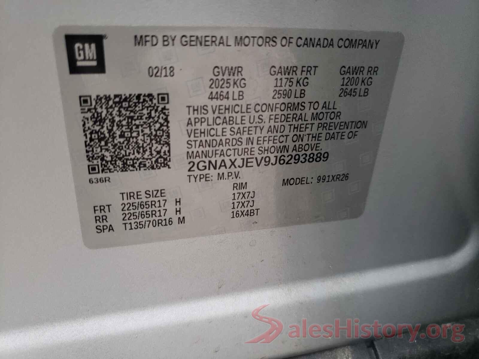 2GNAXJEV9J6293889 2018 CHEVROLET EQUINOX