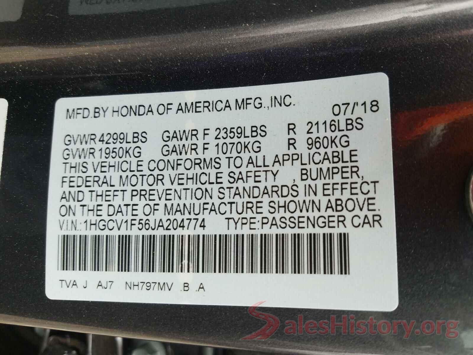 1HGCV1F56JA204774 2018 HONDA ACCORD