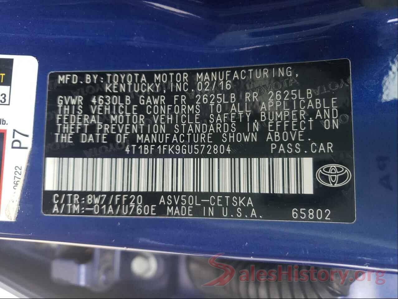 4T1BF1FK9GU572804 2016 TOYOTA CAMRY