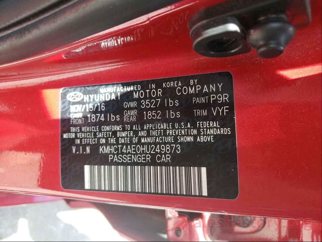 KMHCT4AE0HU249873 2017 HYUNDAI ACCENT