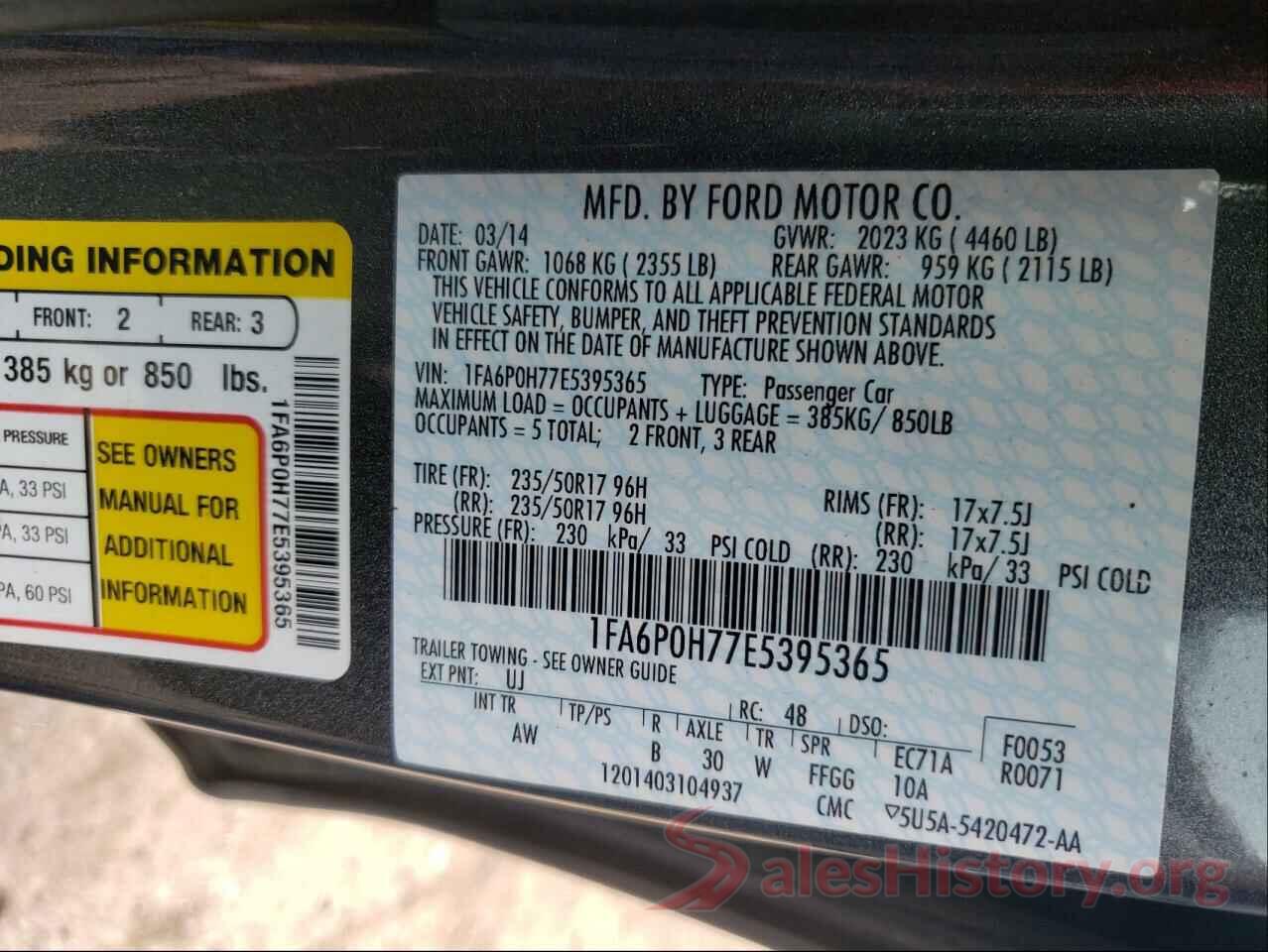 1FA6P0H77E5395365 2014 FORD FUSION