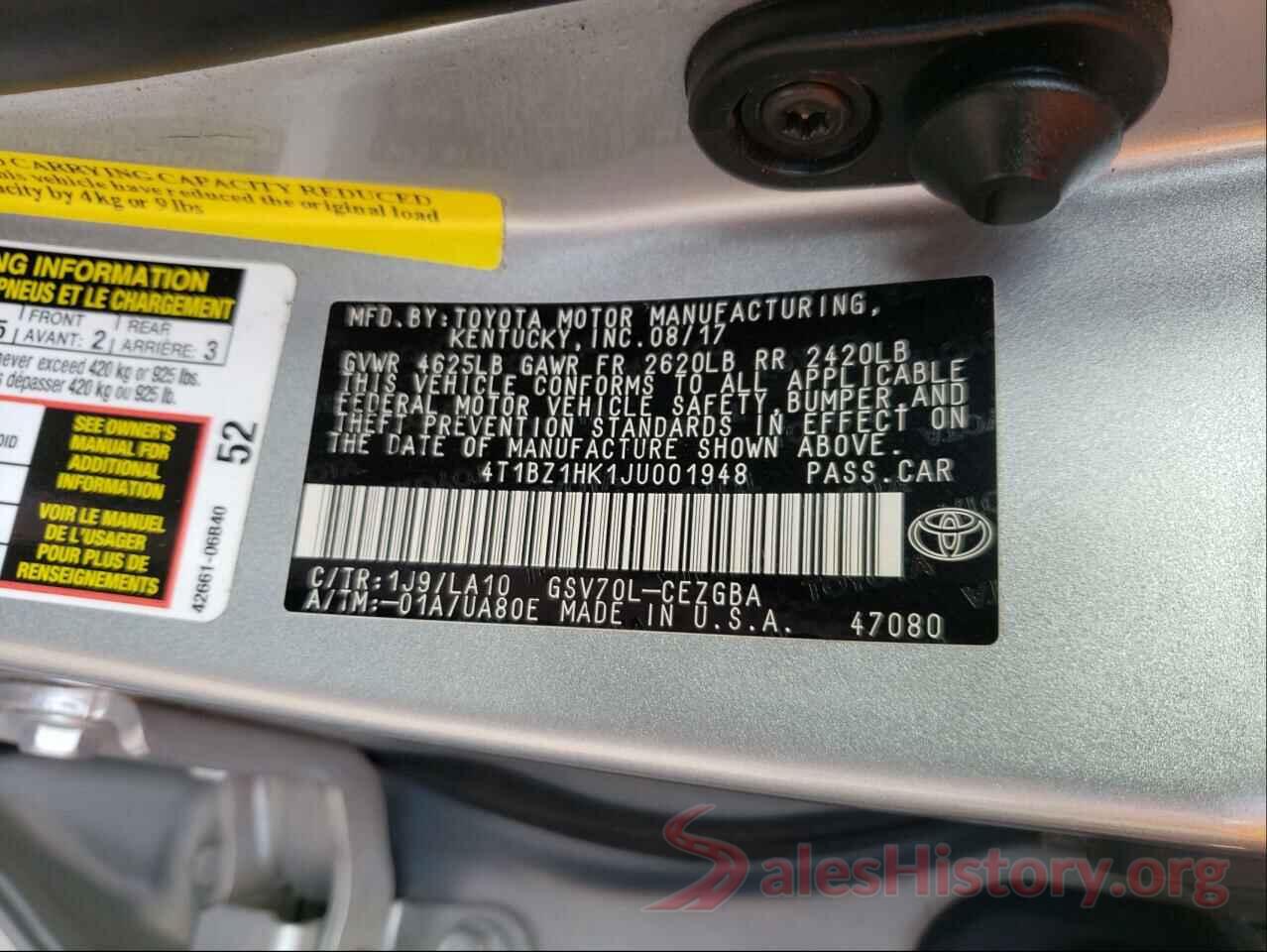 4T1BZ1HK1JU001948 2018 TOYOTA CAMRY