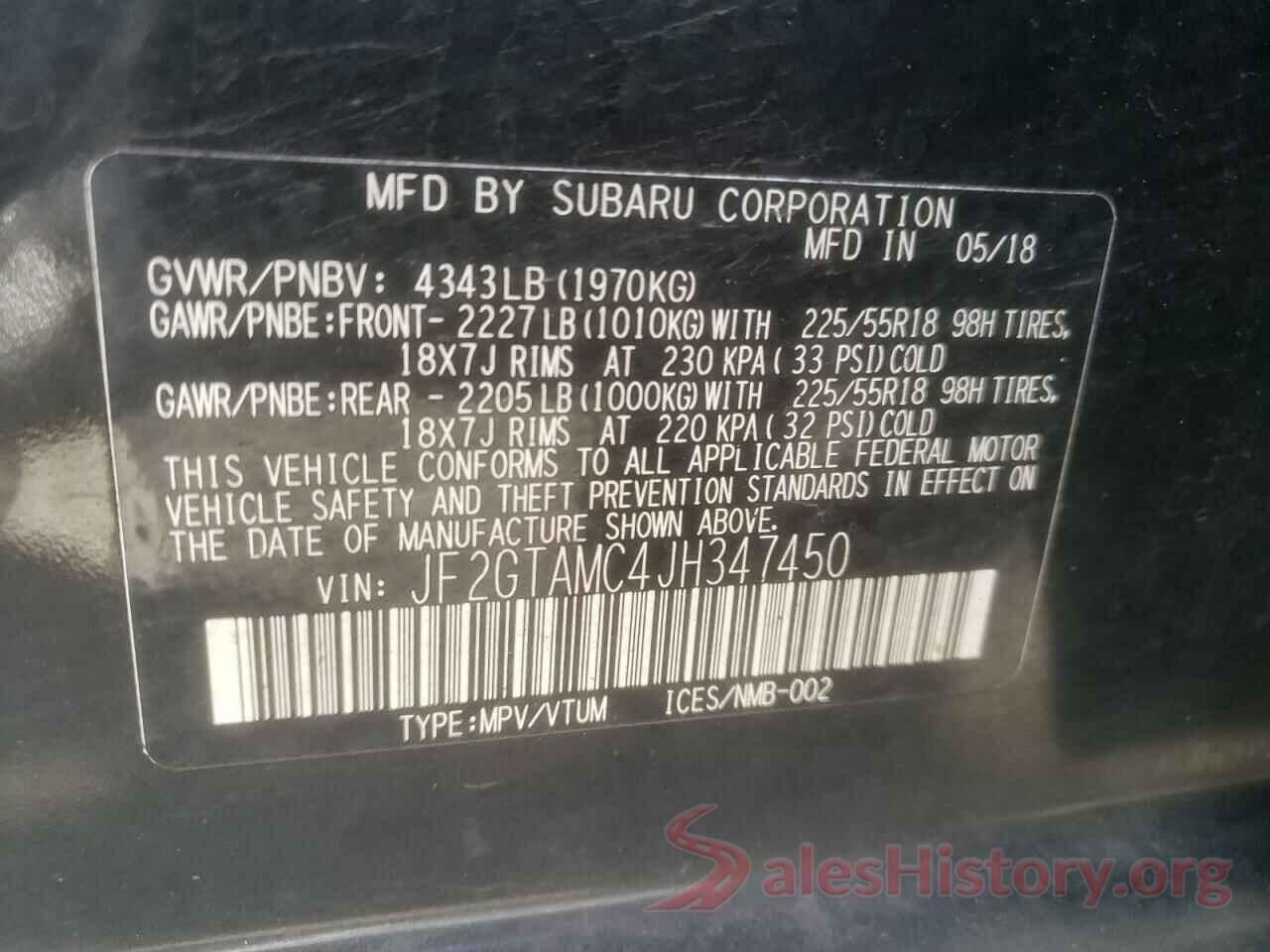 JF2GTAMC4JH347450 2018 SUBARU CROSSTREK