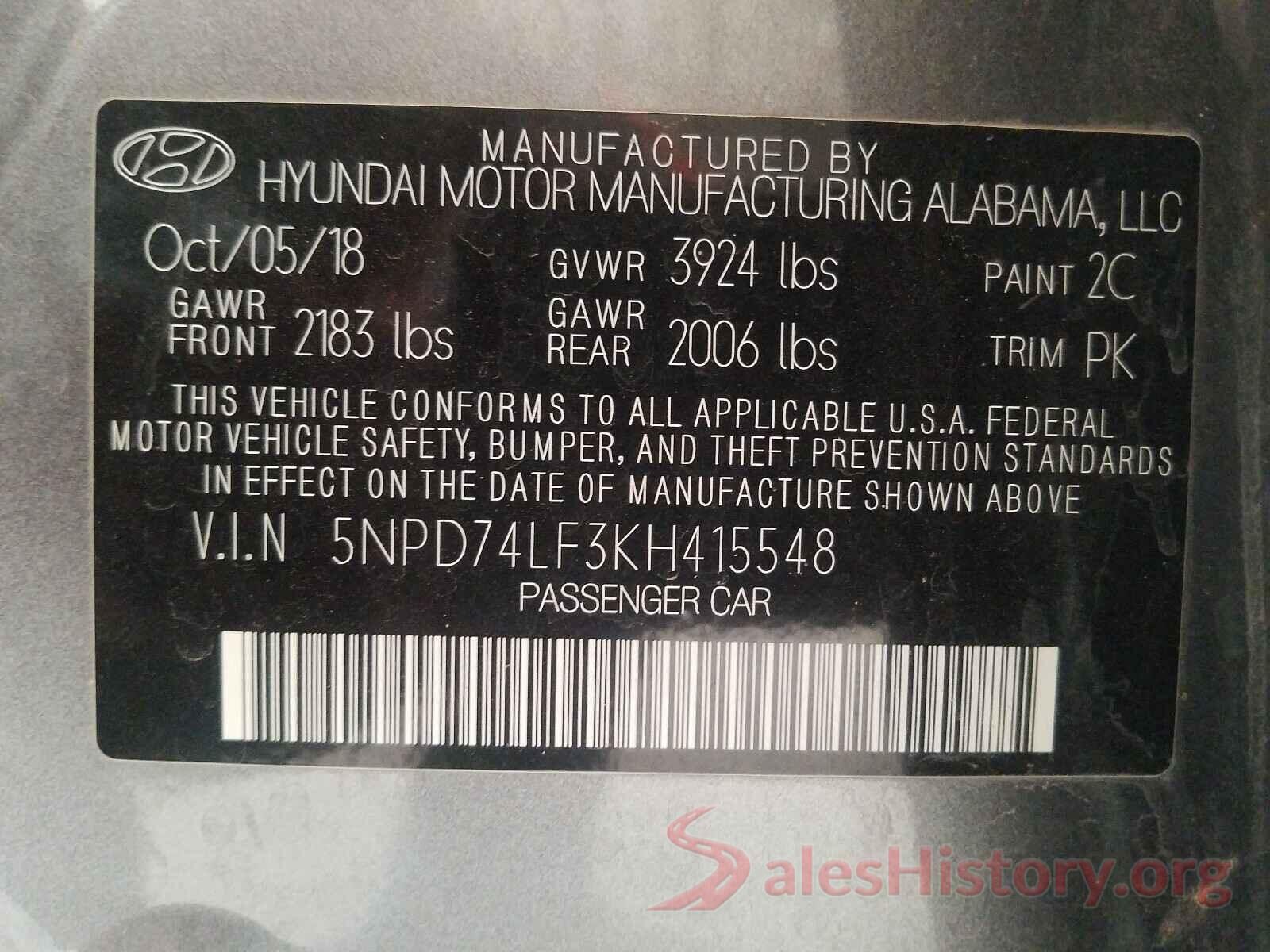 5NPD74LF3KH415548 2019 HYUNDAI ELANTRA