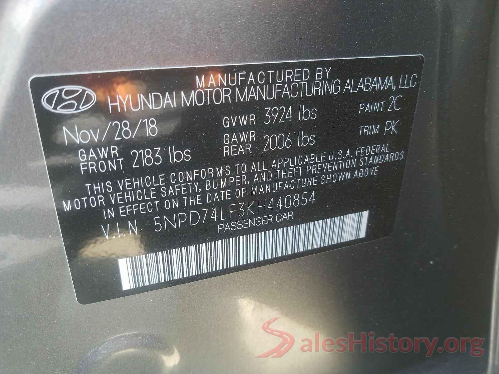 5NPD74LF3KH440854 2019 HYUNDAI ELANTRA