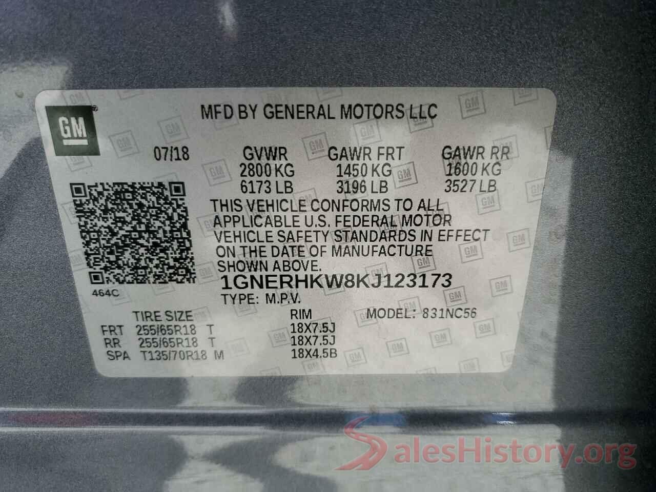 1GNERHKW8KJ123173 2019 CHEVROLET TRAVERSE