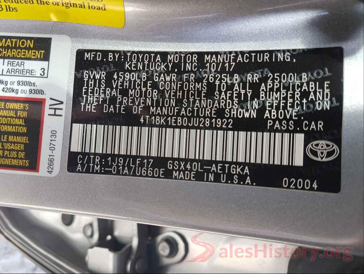 4T1BK1EB0JU281922 2018 TOYOTA AVALON