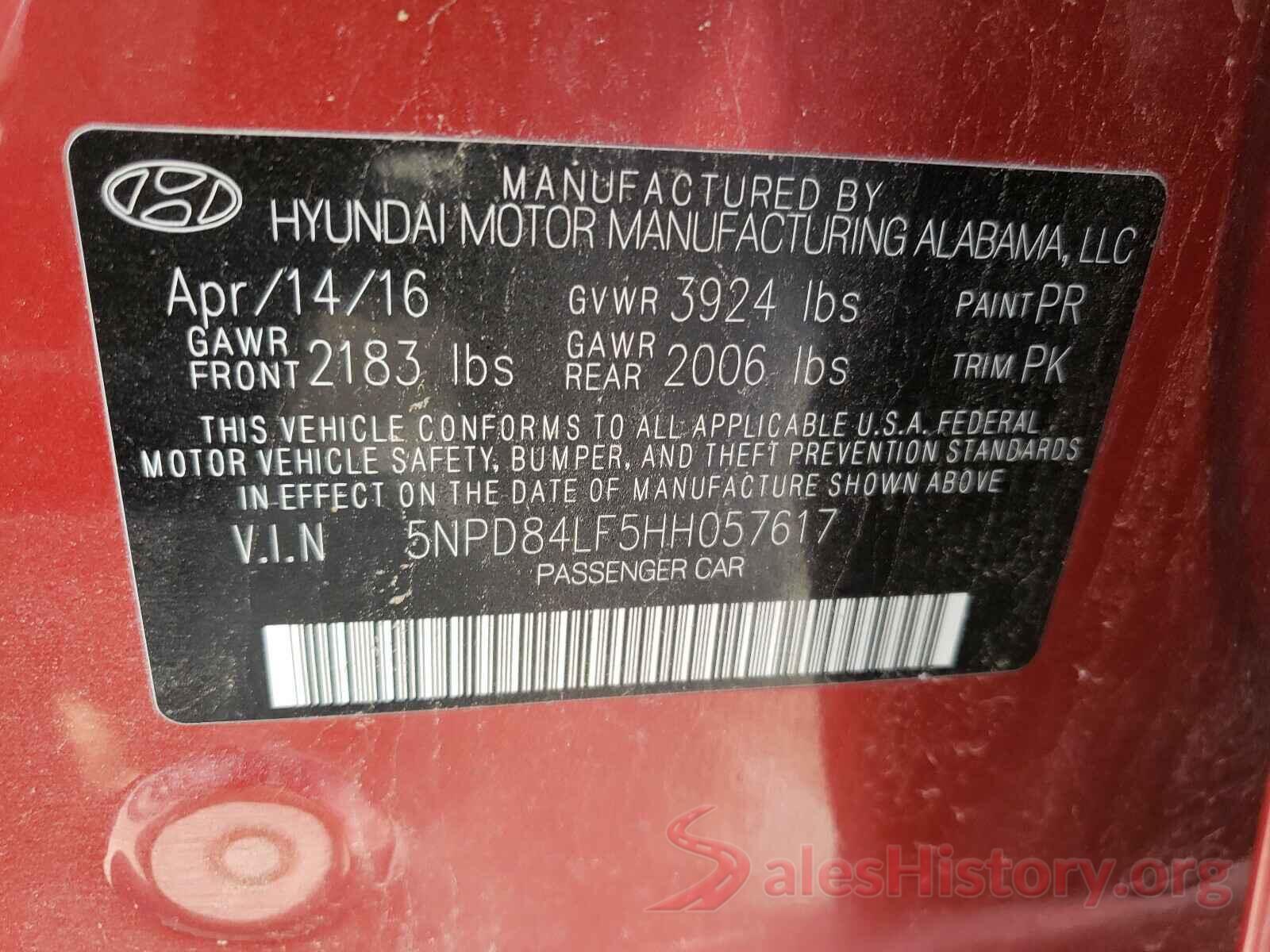 5NPD84LF5HH057617 2017 HYUNDAI ELANTRA