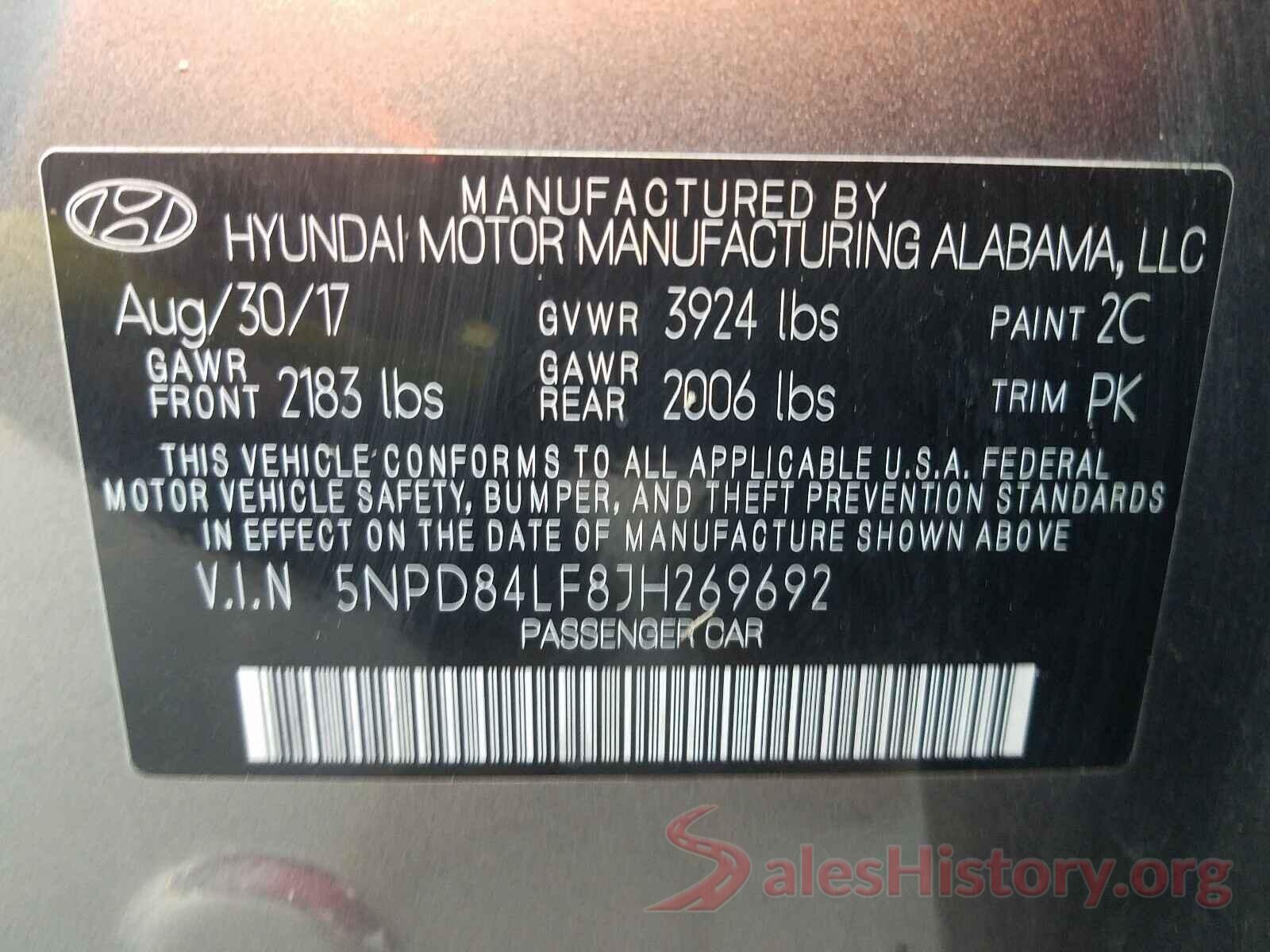 5NPD84LF8JH269692 2018 HYUNDAI ELANTRA