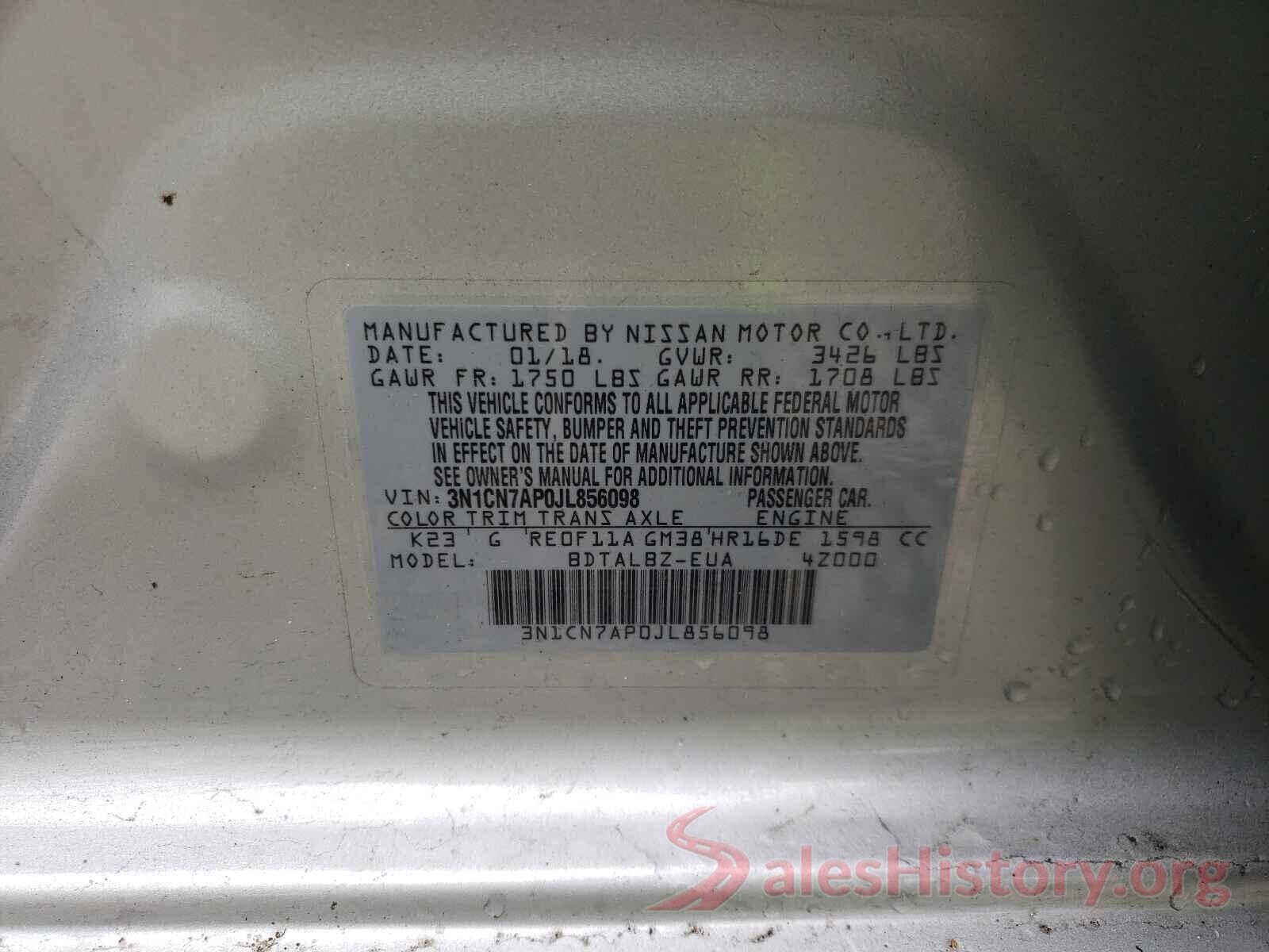 3N1CN7AP0JL856098 2018 NISSAN VERSA