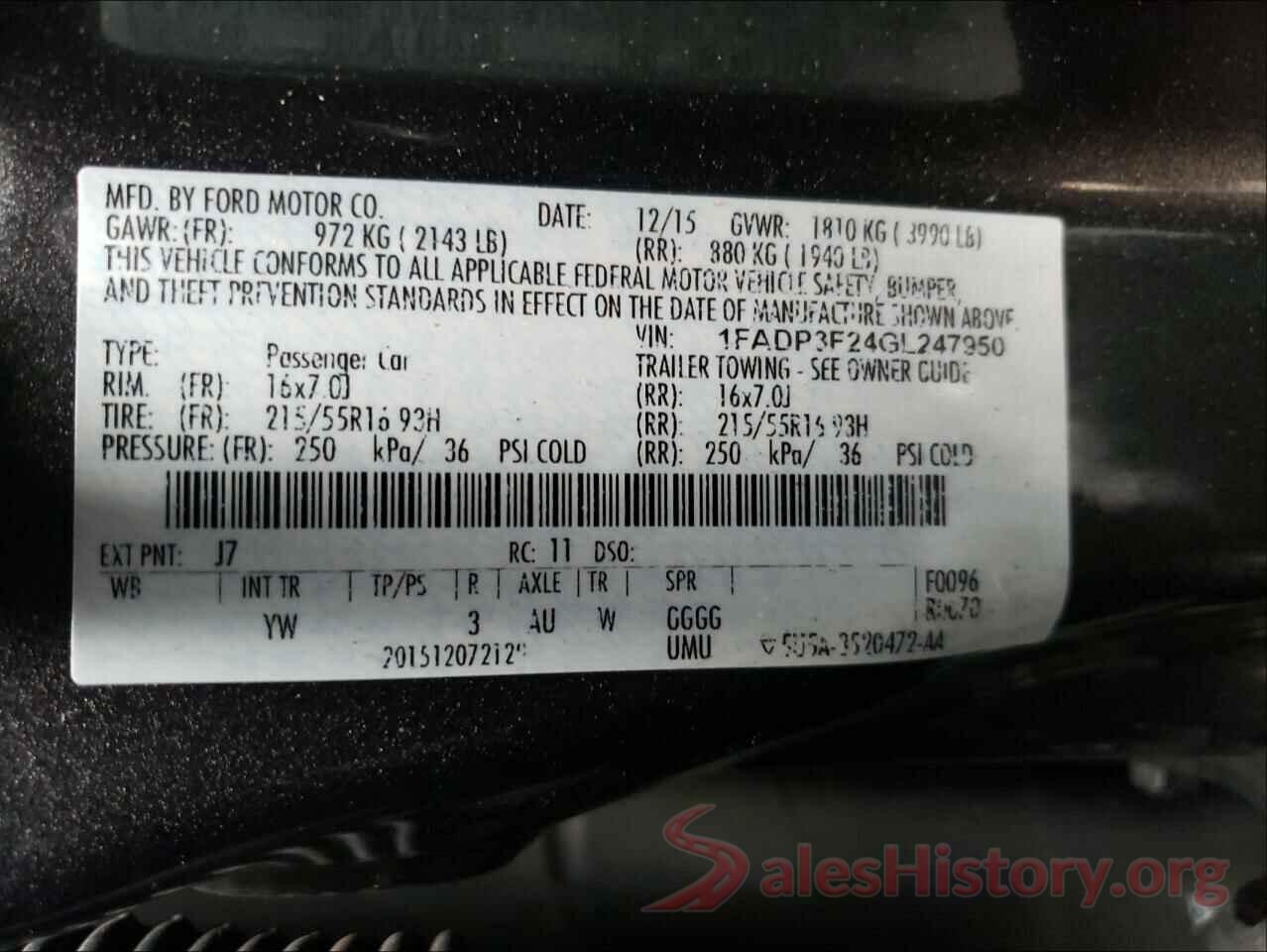 1FADP3F24GL247950 2016 FORD FOCUS