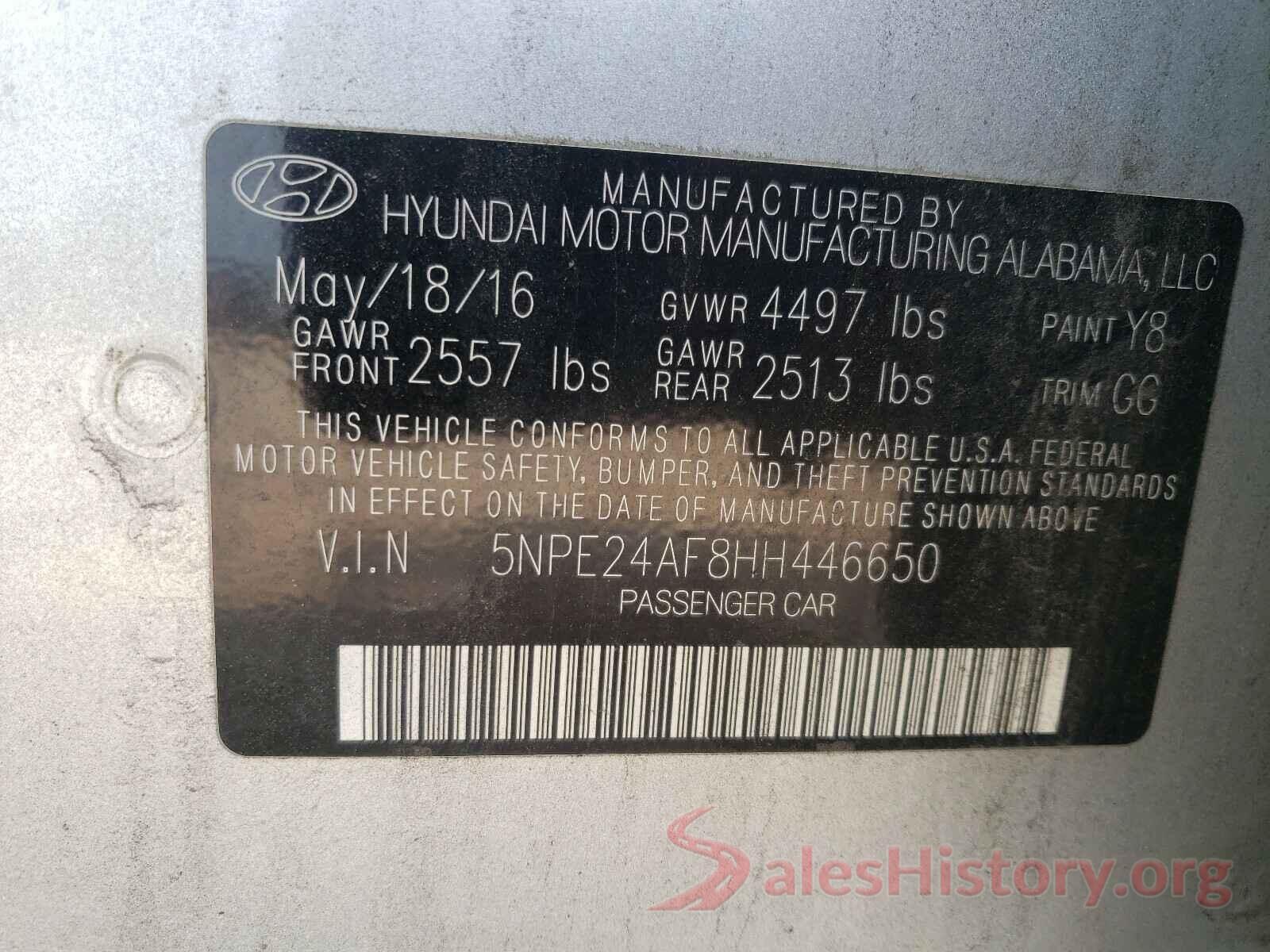 5NPE24AF8HH446650 2017 HYUNDAI SONATA