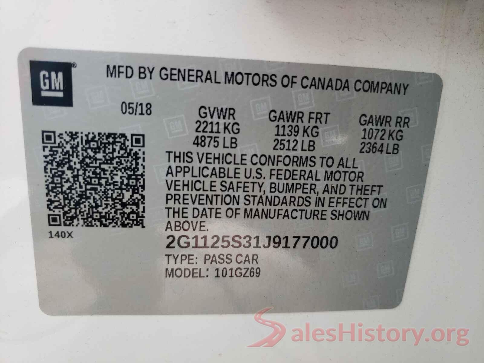 2G1125S31J9177000 2018 CHEVROLET IMPALA