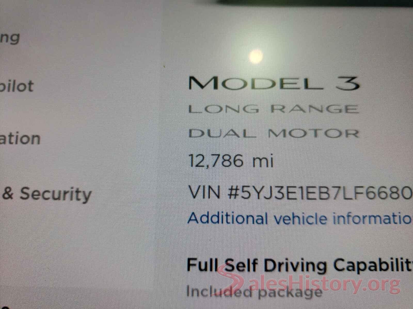 5YJ3E1EB7LF668091 2020 TESLA MODEL 3