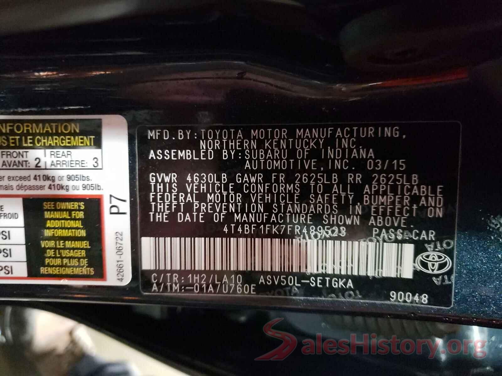 4T4BF1FK7FR489523 2015 TOYOTA CAMRY