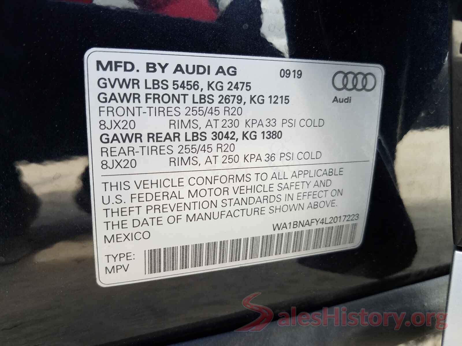 WA1BNAFY4L2017223 2020 AUDI Q5