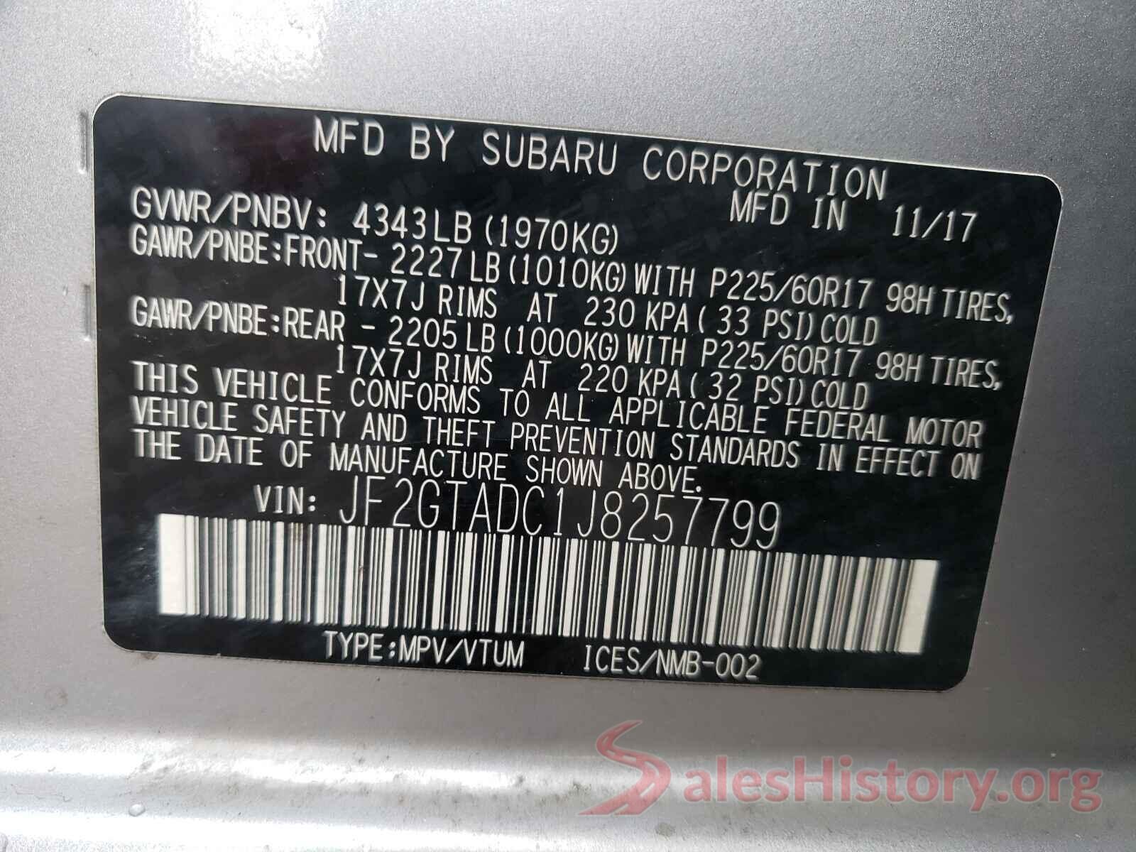 JF2GTADC1J8257799 2018 SUBARU CROSSTREK