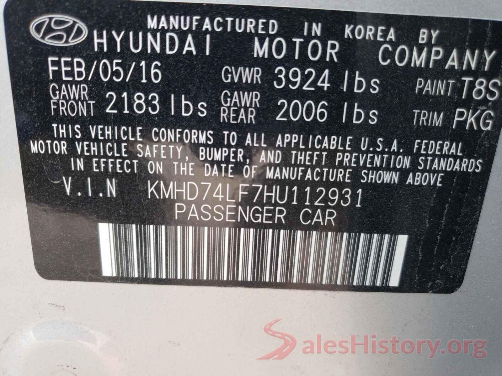 KMHD74LF7HU112931 2017 HYUNDAI ELANTRA