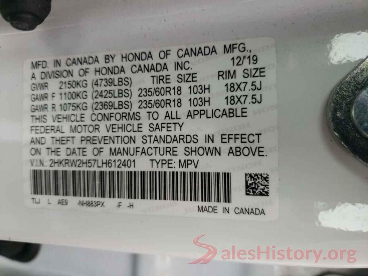 2HKRW2H57LH612401 2020 HONDA CRV