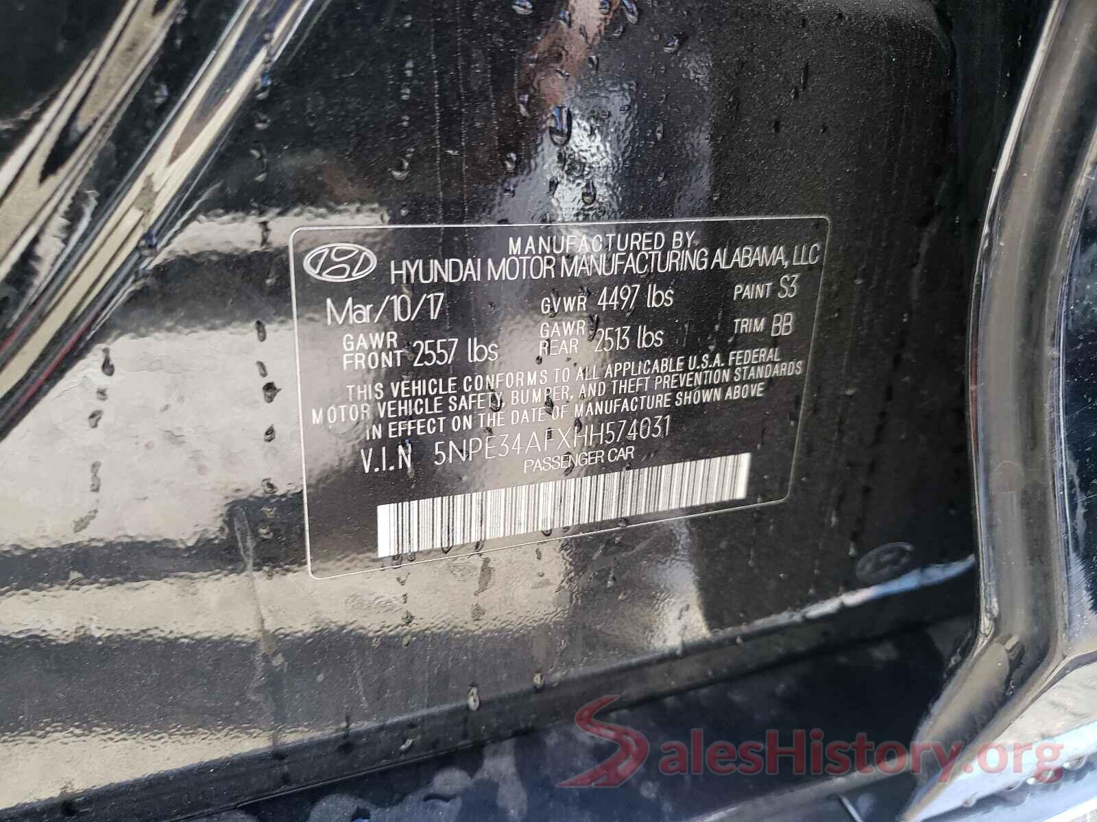 5NPE34AFXHH574031 2017 HYUNDAI SONATA