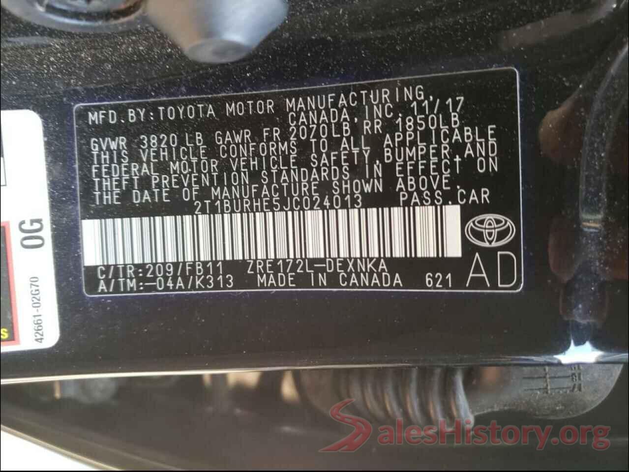 2T1BURHE5JC024013 2018 TOYOTA COROLLA