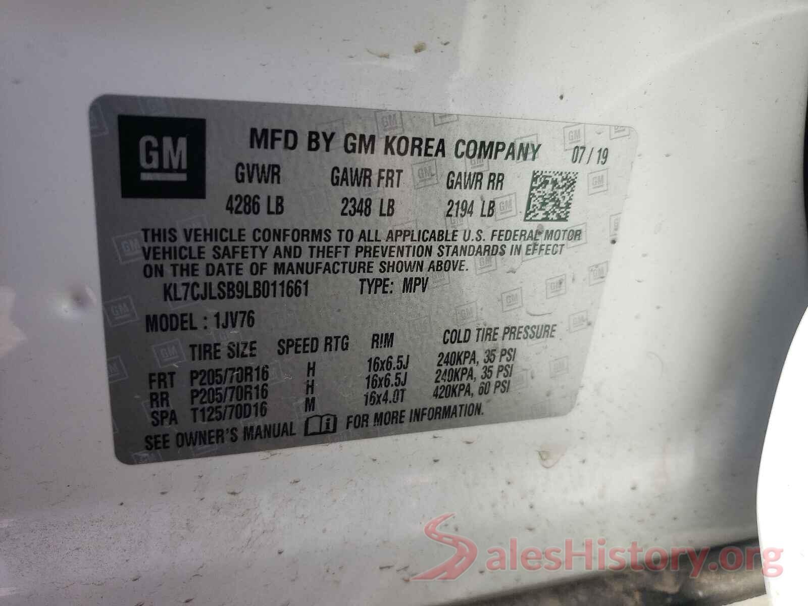 KL7CJLSB9LB011661 2020 CHEVROLET TRAX