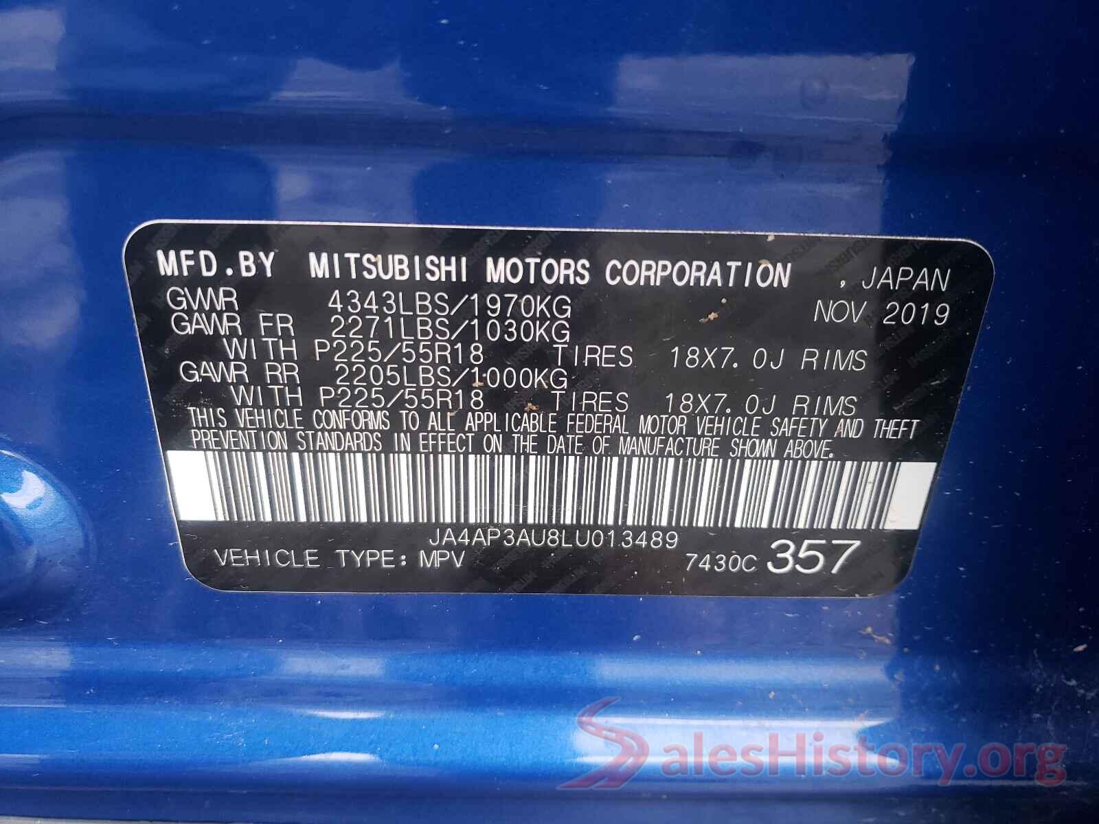 JA4AP3AU8LU013489 2020 MITSUBISHI OUTLANDER