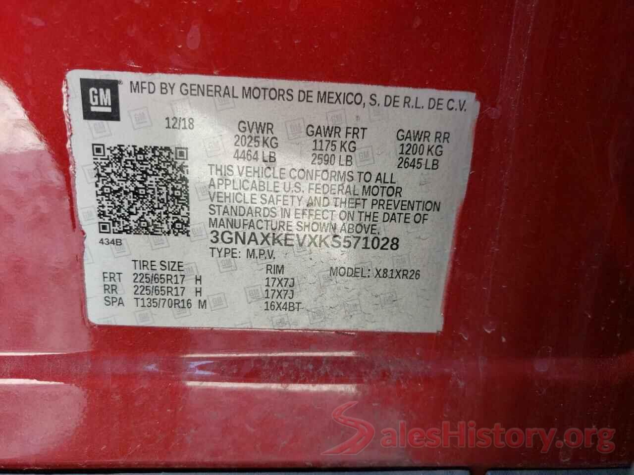 3GNAXKEVXKS571028 2019 CHEVROLET EQUINOX