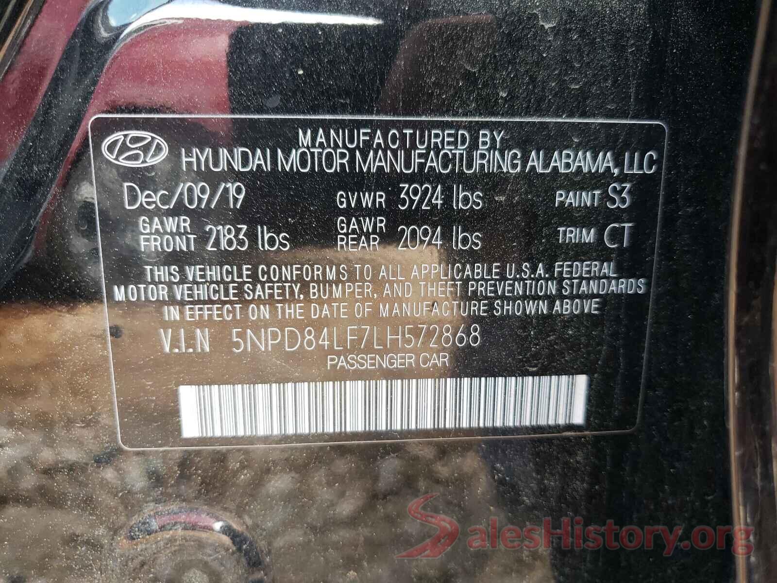 5NPD84LF7LH572868 2020 HYUNDAI ELANTRA