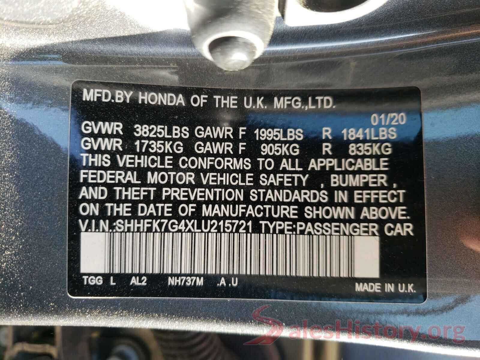 SHHFK7G4XLU215721 2020 HONDA CIVIC