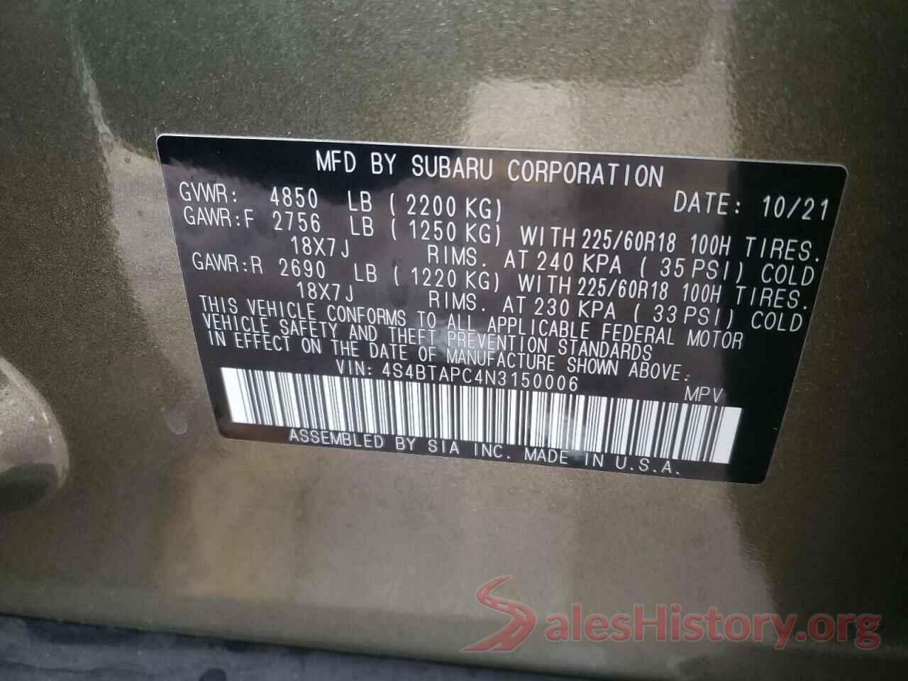 4S4BTAPC4N3150006 2022 SUBARU OUTBACK