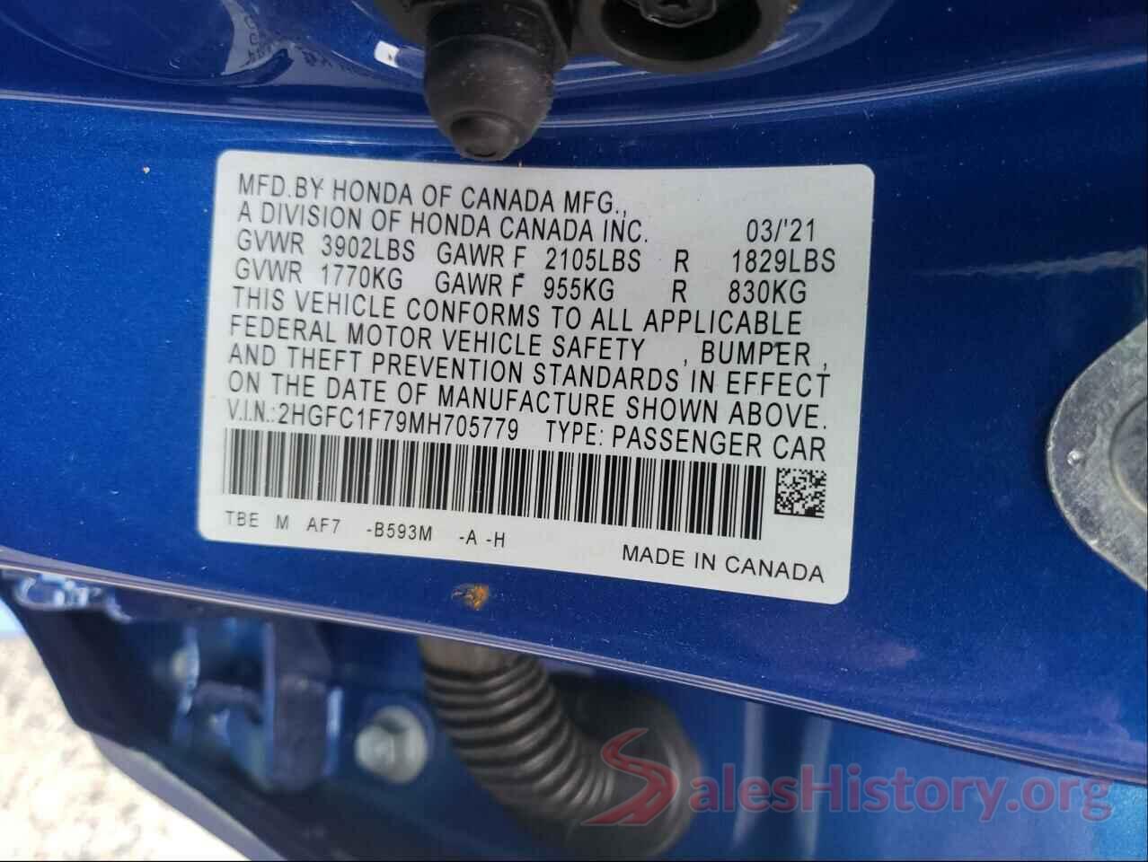 2HGFC1F79MH705779 2021 HONDA CIVIC