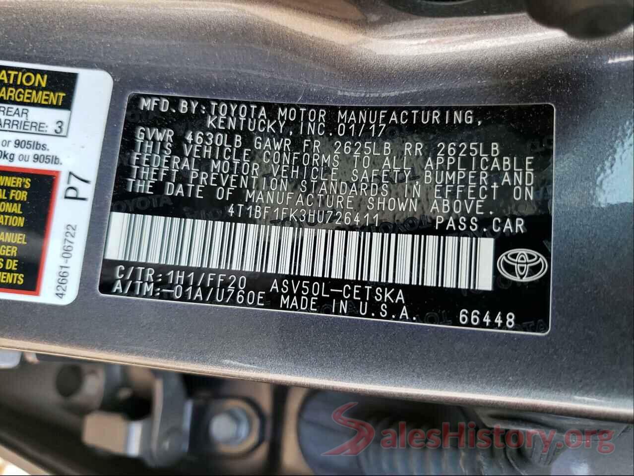 4T1BF1FK3HU726411 2017 TOYOTA CAMRY