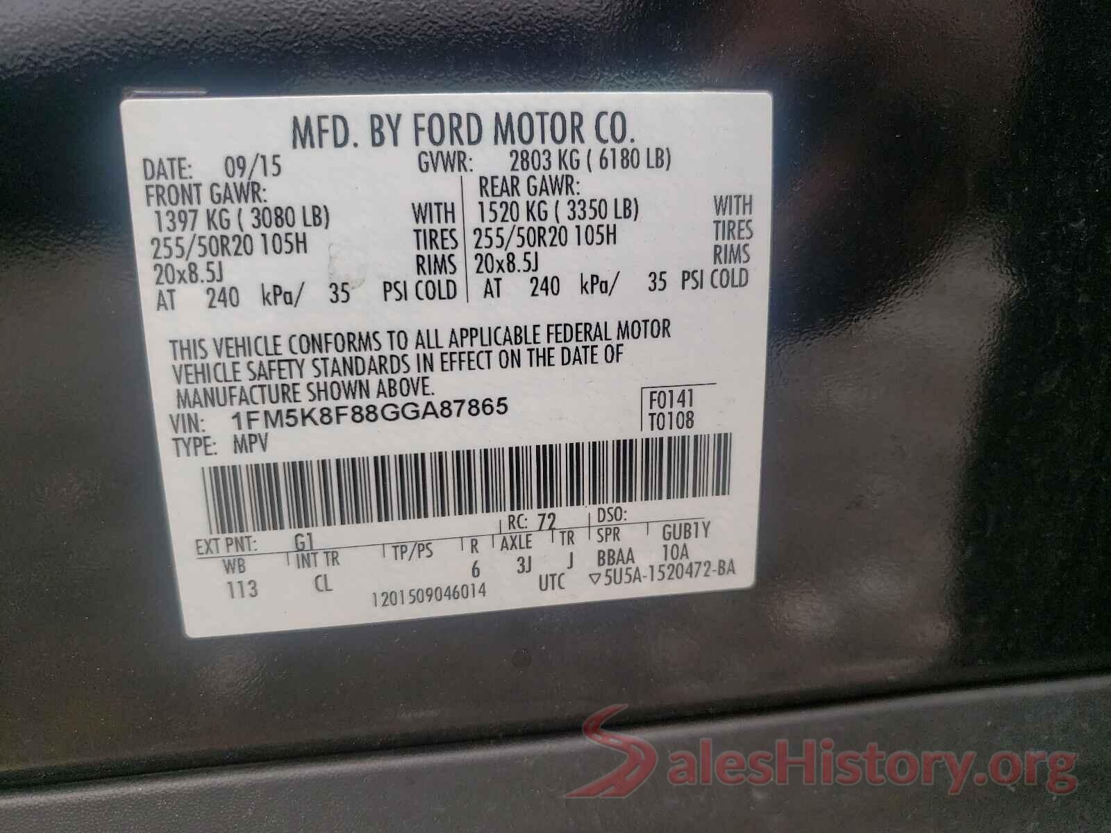 1FM5K8F88GGA87865 2016 FORD EXPLORER