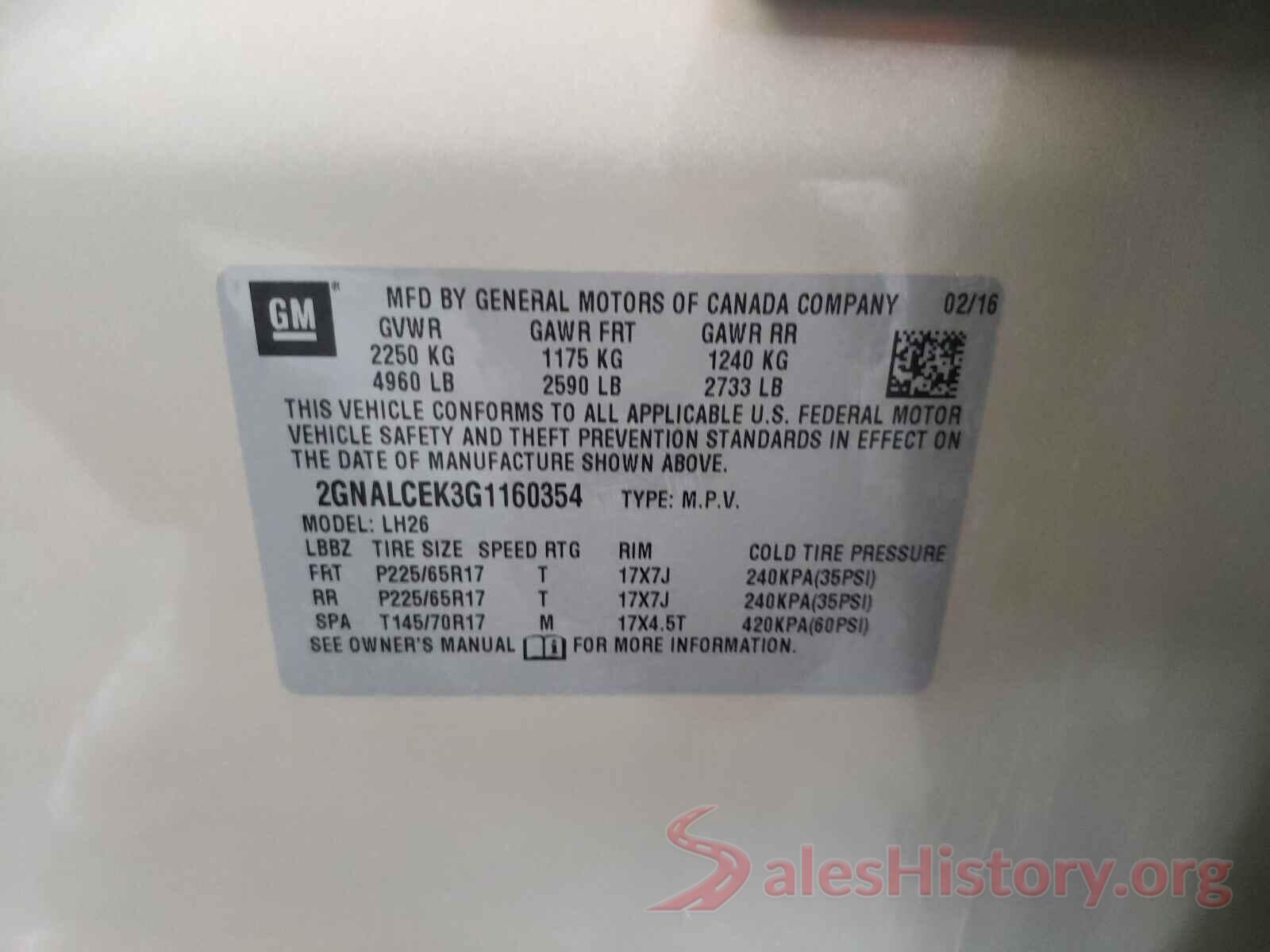 2GNALCEK3G1160354 2016 CHEVROLET EQUINOX