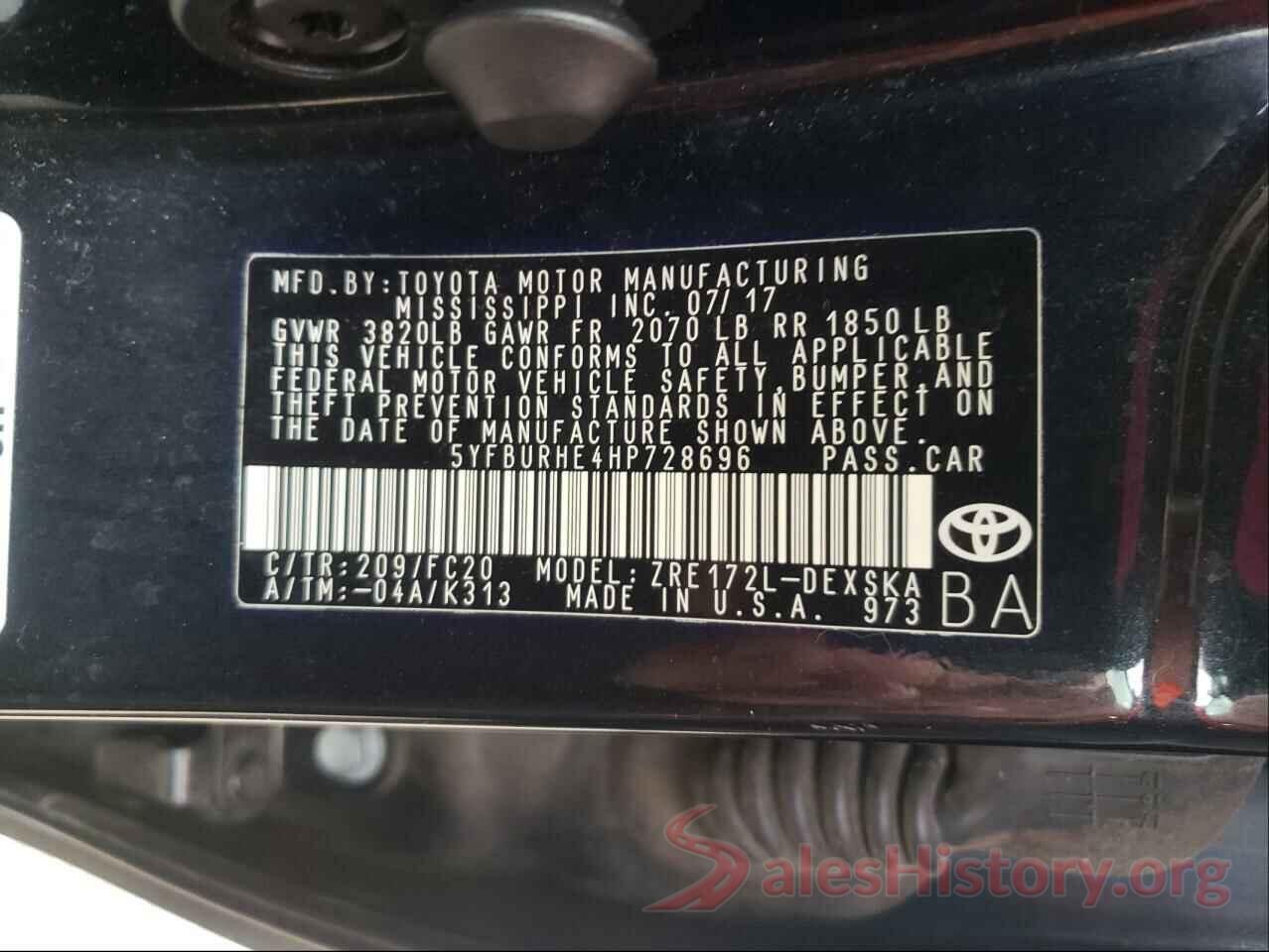 5YFBURHE4HP728696 2017 TOYOTA COROLLA