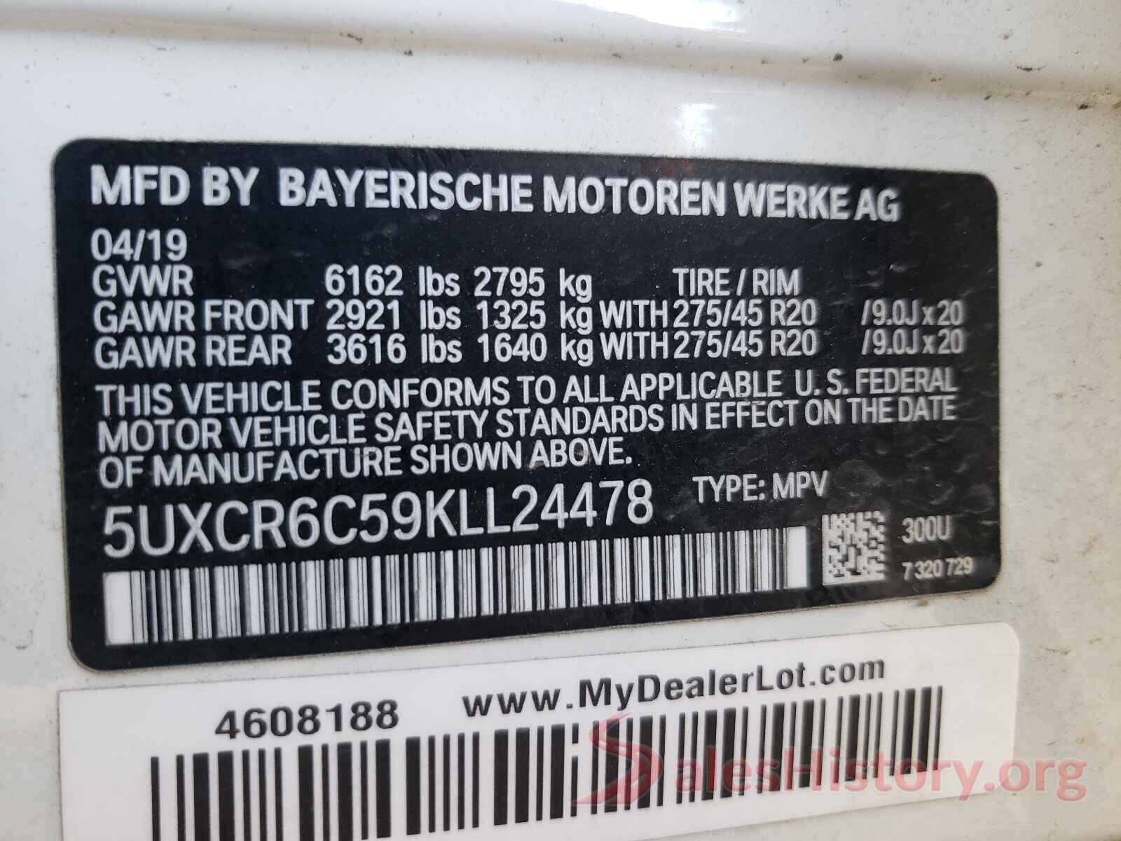 5UXCR6C59KLL24478 2019 BMW X5