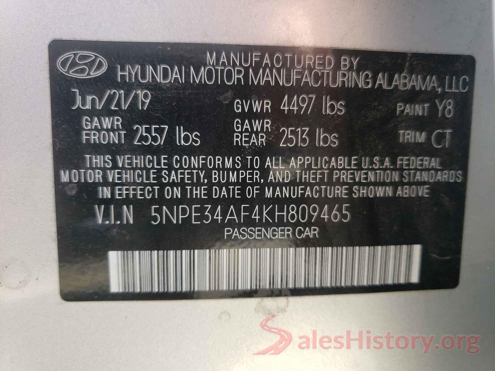 5NPE34AF4KH809465 2019 HYUNDAI SONATA