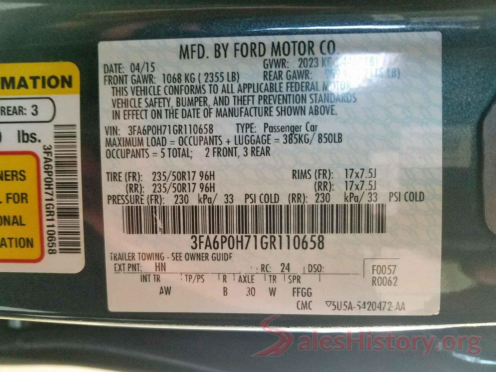 3FA6P0H71GR110658 2016 FORD FUSION SE